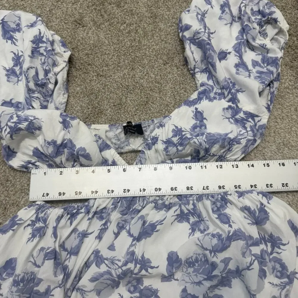 Bardot 8 L Eden floral v front open back puff sleeve mini dress D4 3320 - Picture 3 of 10